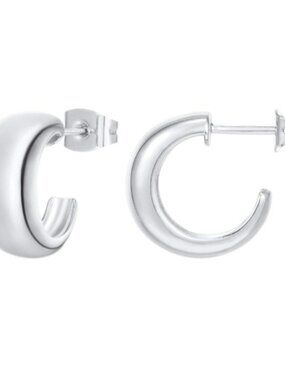 14K White Gold Plated Thick Huggie Wide Round Hoop Earrings